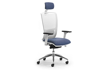 White frame task armchair with headrest and arms Cometa W