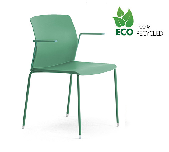 Eco-friendly plastic monoshell chair for training room, teaching, conference and convention designed for the circular economy