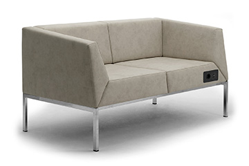 Compact design waiting sofas with USB charger for salons, shops and stores furniture. Kos
