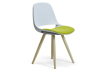 Monocoque plastic chair with wooden legs and padded seat Cosmo