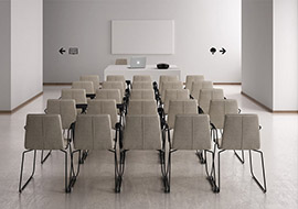 Sedia design scandinavo per sala riunioni, corsi, convegni, congressi con ribaltina Zerosedici slitta