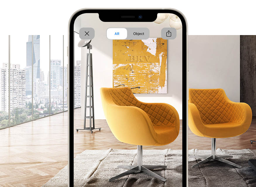 Lounge chair with ottoman pouf with augmented reality Victoria