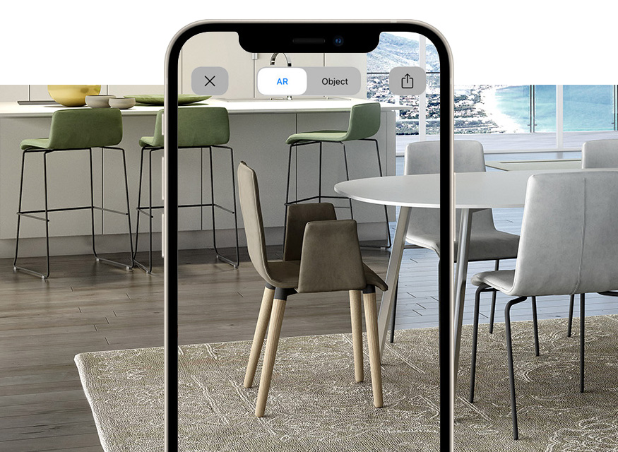 View Zerosedici with wooden legs for cuisine island and living room with augmented reality