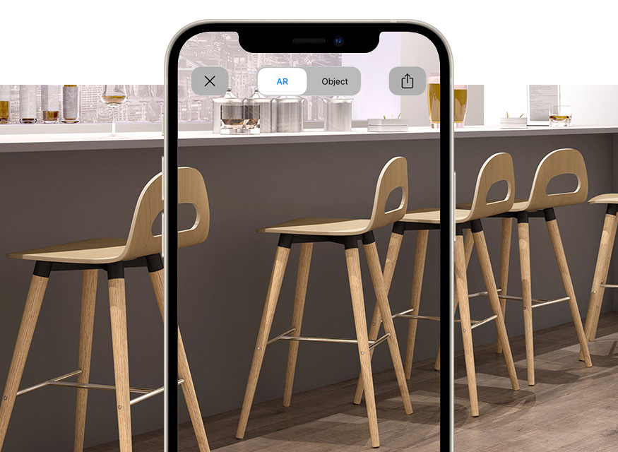 Vintage wooden stools for bar and kitchen island with augmented reality Samba wood Stool