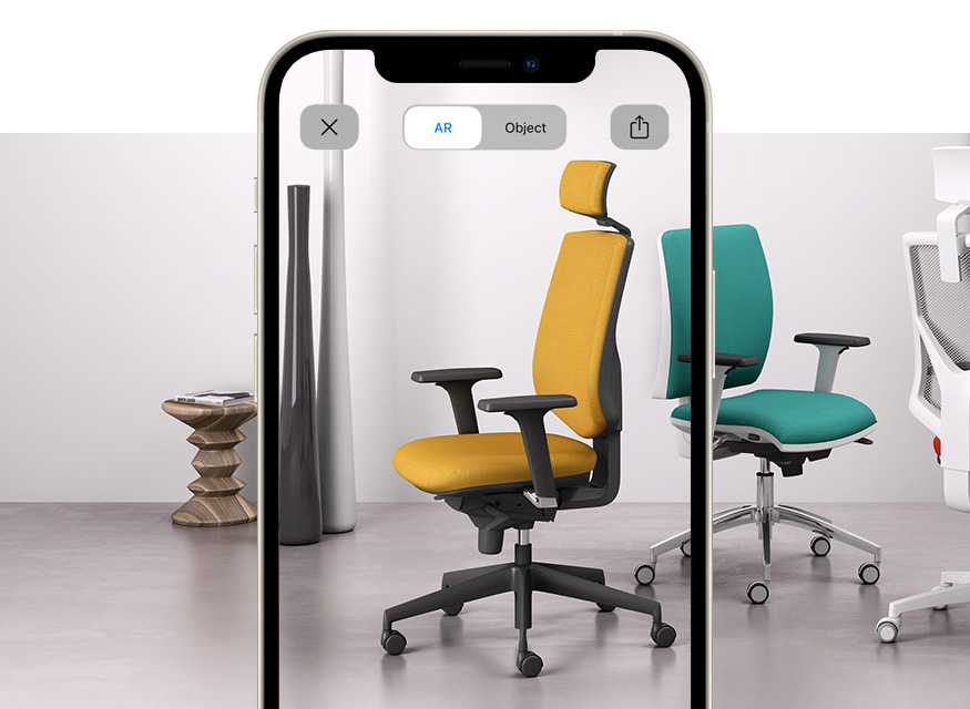 Task armchair with arms and headrest tested EN 1335 type A with augmented reality Active